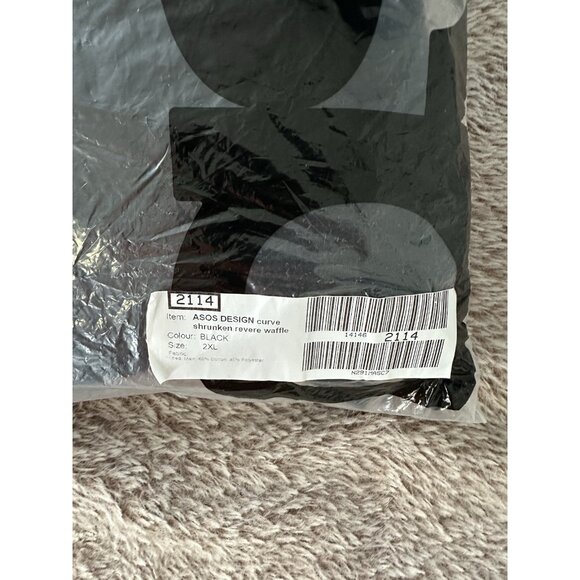 ASOS DESIGN Curve shrunken camp collar waffle knit shirt in black Size 2XL NWOT - Picture 10 of 12